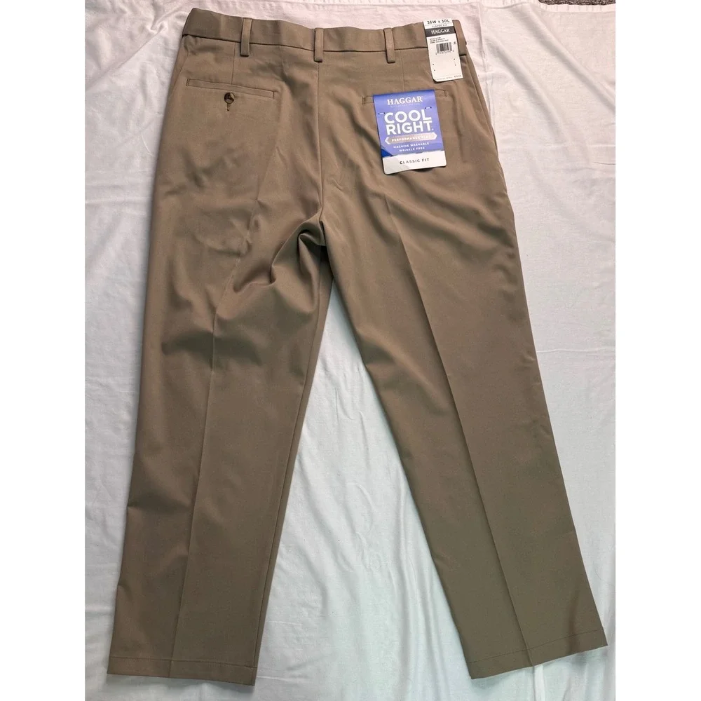 Haggar Mens Cool Right Performance Flex Classic Fit Pants Khaki 36x30